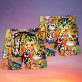 Cat Funny Lover Cat Colorful Painting Art Style Beach Short | Newhawaiianshirts UK