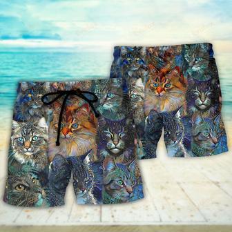 Cat Glass Art Colorful Cat Lover Beach Short | Newhawaiianshirts CA