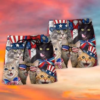 Cat Love Independence Day Lovely Style Beach Short | Newhawaiianshirts CA