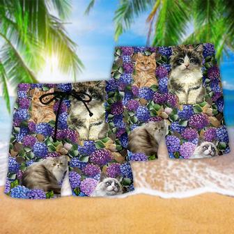 Cat Lovely And Flowers Purple Beach Short | Newhawaiianshirts DE