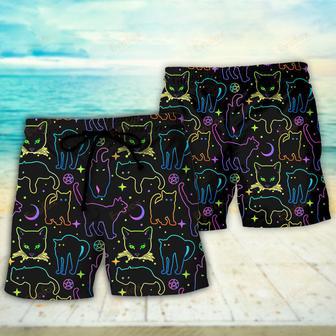 Cat Neon Colorful Playing With Kitten Magical Beach Short | Newhawaiianshirts UK