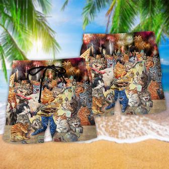 Cat New Years Party Of The Cats Firework Beach Short | Newhawaiianshirts CA