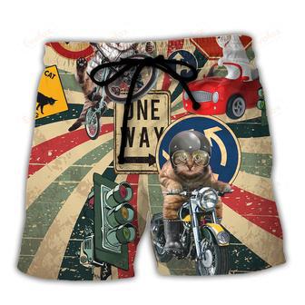 Cat On My Way Funny Beach Short | Newhawaiianshirts AU