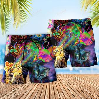 Cat Psychedelic Glowing Galaxy Neon Beach Short | Newhawaiianshirts CA