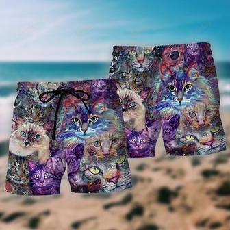 Cat Psychedelic Purple Style Beach Short | Newhawaiianshirts AU