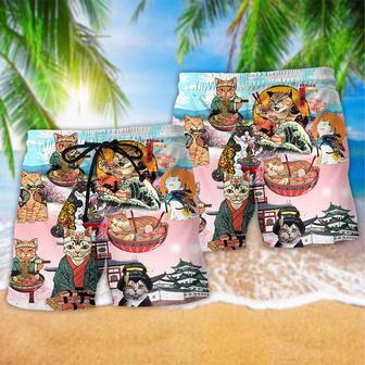 Cat Samurai With Ramen Beach Short | Newhawaiianshirts AU