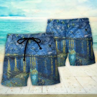 Cat Starry Night Art Beach Short | Newhawaiianshirts CA