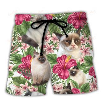 Cat Tropical Floral Lovely Siamese Cat Beach Short | Newhawaiianshirts