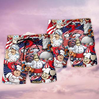 Chef Independence Day American Having Fun Beach Short | Newhawaiianshirts