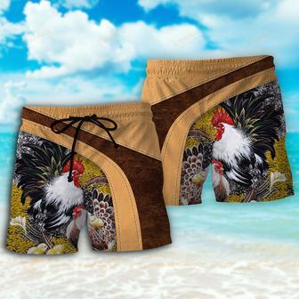 Chicken An Old Rooster And His Cute Chick Beach Short | Newhawaiianshirts DE