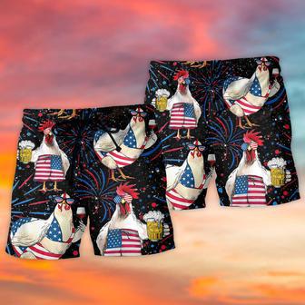 Chicken Independence Day Beer Style Beach Short | Newhawaiianshirts AU