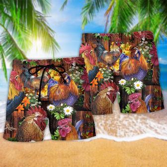 Chicken Rise A Shine Rooster Floral Beach Short | Newhawaiianshirts CA