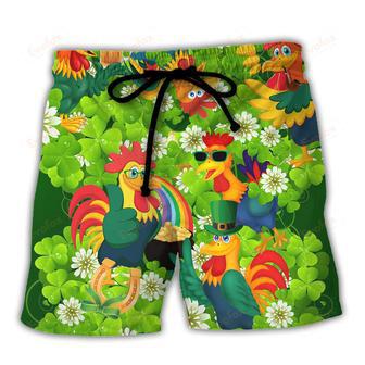 Chicken Roosters Bring Luck Shamrock Beach Short | Newhawaiianshirts UK