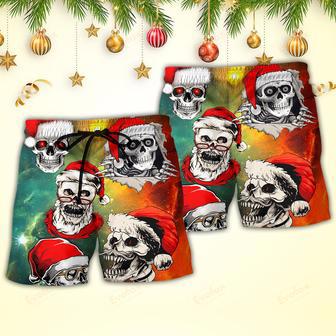 Christmas Bad Santa Skull Love Xmas Galaxy Beach Short | Newhawaiianshirts