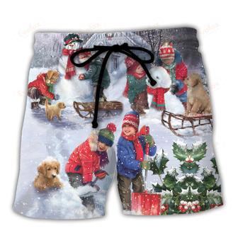 Christmas Children Love Christmas Chilling With Homie Art Style Beach Short | Newhawaiianshirts