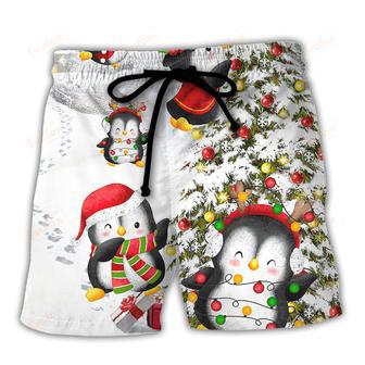 Christmas Chilling Penguin Family In Love Christmas Beach Short | Newhawaiianshirts CA