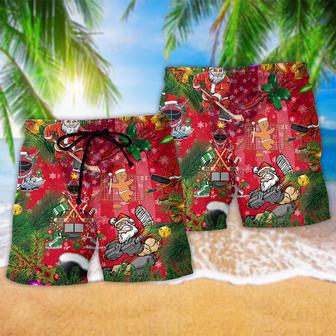 Christmas Come On Play Hockey With Santa Claus And Reindeer Beach Short | Newhawaiianshirts