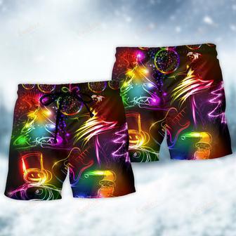 Christmas Dancing Santa Claus Tree Snowman Neon Light Style Beach Short | Newhawaiianshirts CA