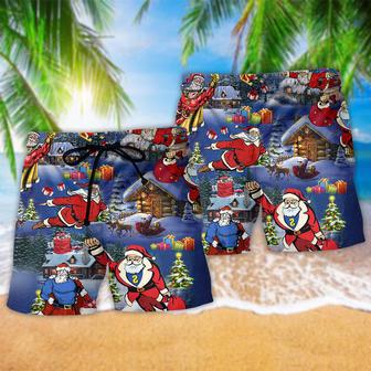 Christmas Flying Super Santa Stunning Beach Short | Newhawaiianshirts CA