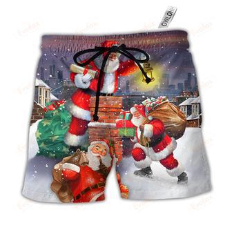 Christmas Having Fun With Santa Claus Gift For Xmas Art Style Beach Short | Newhawaiianshirts AU