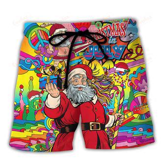 Christmas In July Santa Hippie Sending Gift In Summer Beach Short | Newhawaiianshirts CA