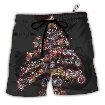 Christmas Motorcycle Tree Retro Style Beach Short | Newhawaiianshirts DE