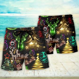 Christmas Neon Art Christmas Tree And Snowman Cool Beach Short | Newhawaiianshirts DE