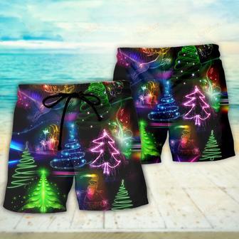 Christmas Neon Art Christmas Tree And Snowman style- Beach Short | Newhawaiianshirts AU