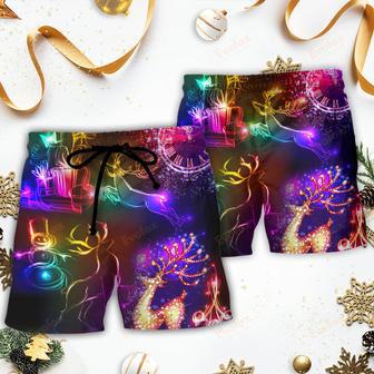 Christmas Reindeer Neon Light Bright Beach Short | Newhawaiianshirts