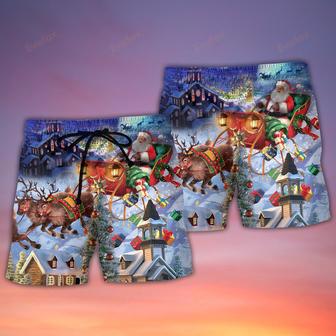 Christmas Rudolph Santa Claus Reindeer Gift Light Art Style Beach Short | Newhawaiianshirts