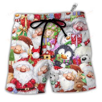 Christmas Santa And Friends Happy Together Beach Short | Newhawaiianshirts AU