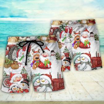 Christmas Santa And Snowman Christmas Happy Together Beach Short | Newhawaiianshirts