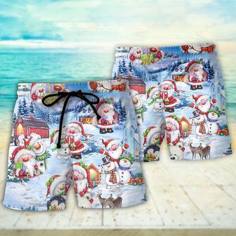 Christmas Santa And Snowman Christmas Holiday Beach Short | Newhawaiianshirts UK