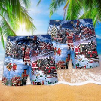 Christmas Santa And Train Happiness Beach Short | Newhawaiianshirts CA