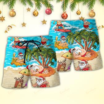 Christmas Santa Claus Chilling On The Beach Mele Kalikimaka Funny Beach Short | Newhawaiianshirts AU