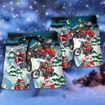 Christmas Santa Claus Driving Motorcycle Beach Short | Newhawaiianshirts