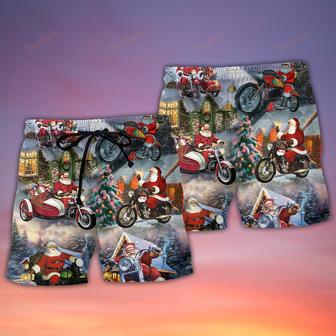 Christmas Santa Claus Driving Motorcycle Bike Gift Light Art Style Beach Short | Newhawaiianshirts AU