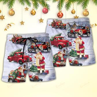 Christmas Santa Claus Funny Red Truck Gift For Xmas Painting Style Beach Short | Newhawaiianshirts UK