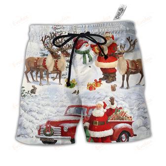 Christmas Santa Claus Gift For Xmas Snow Painting Style Beach Short | Newhawaiianshirts CA