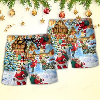 Christmas Santa Claus In The Town Xmas Is Coming Beach Short | Newhawaiianshirts UK