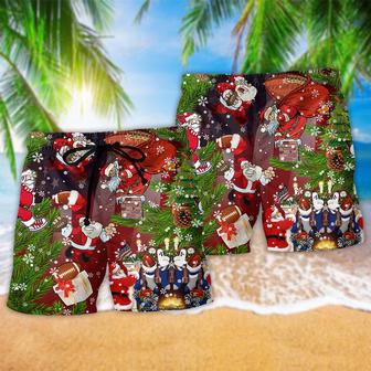 Christmas Santa Claus Is Big Fan Of American Football Beach Short | Newhawaiianshirts CA