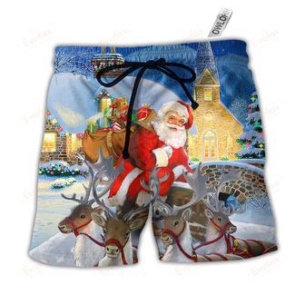 Christmas Santa Claus Reindeer Gift For Xmas Art Style Beach Short | Newhawaiianshirts