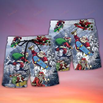 Christmas Santa Claus Skateboarding Snow Mountain Gift Light Art Style Beach Short | Newhawaiianshirts AU