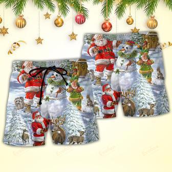 Christmas Santa Claus Snowman Elf So Happy Art Style Beach Short | Newhawaiianshirts UK