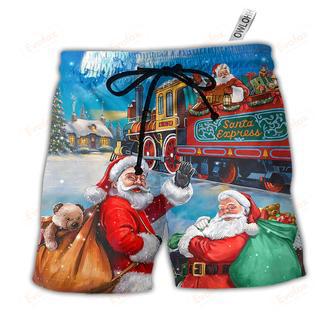 Christmas Santa Claus Train Gift For Xmas Art Style Beach Short | Newhawaiianshirts DE