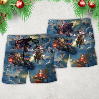 Christmas Santa Gun Fight In Xmas Beach Short | Newhawaiianshirts AU