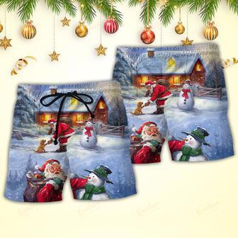 Christmas Santa Love Snowman In The Village Gift For Xmas Beach Short | Newhawaiianshirts CA