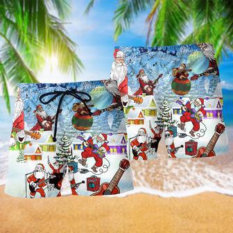 Christmas Santa Loves Music And Guitar Beach Short | Newhawaiianshirts