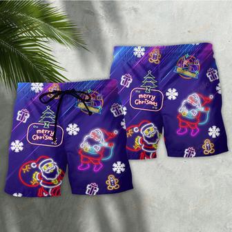 Christmas Santa Neon Light Xmas Party Beach Short | Newhawaiianshirts AU