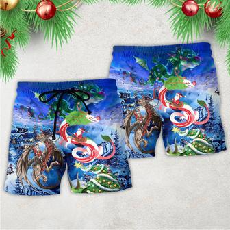 Christmas Santa Riding A Dragon Beach Short | Newhawaiianshirts AU